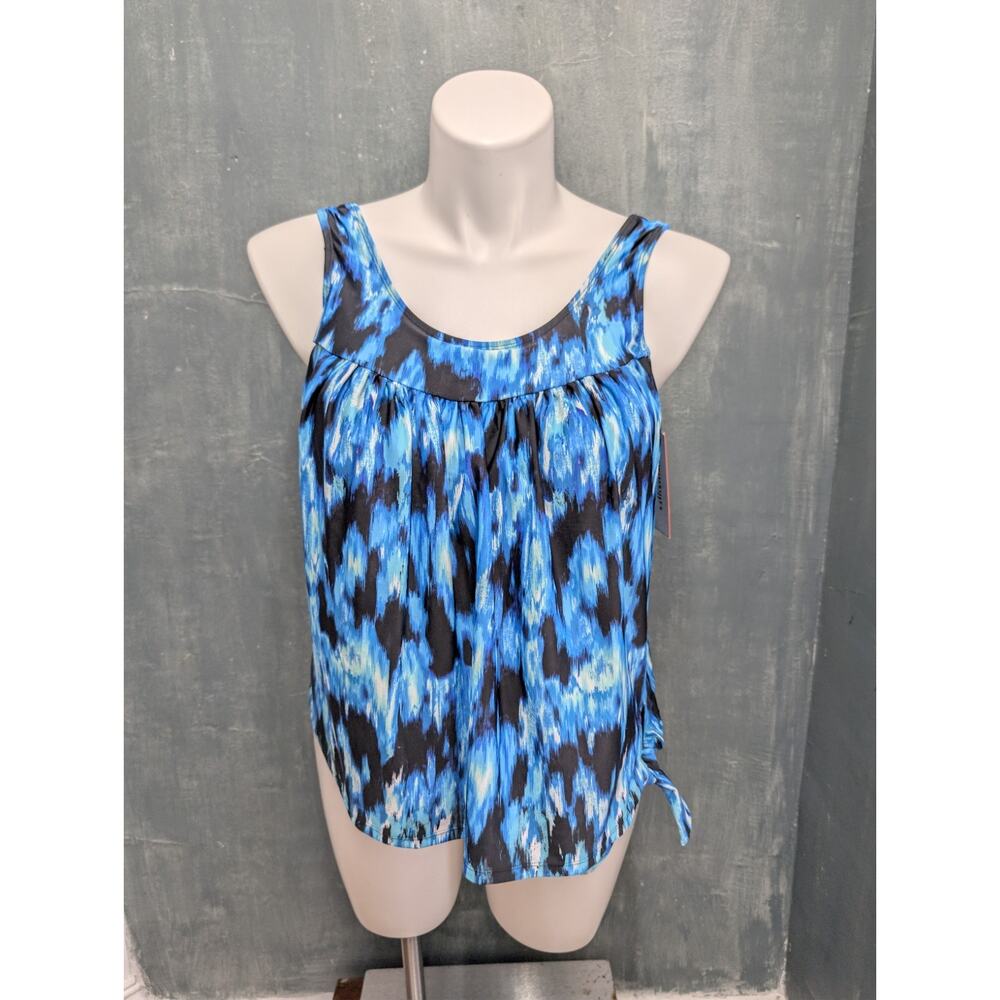 Swimsuits for All Blue Black Tankini Top Soft Cup Swimsuit Loose Fit 16